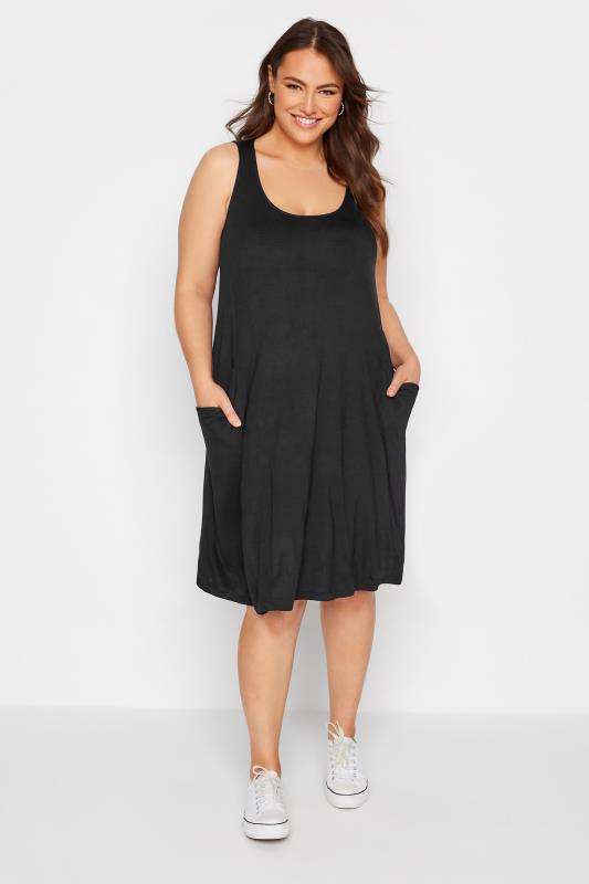 Curve Black Sleeveless Drape Pocket Midi Dress | Yours Clothing 2