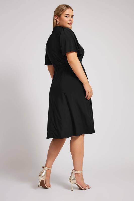 YOURS LONDON Plus Size Black High Neck Belted Skater Dress Yours Clothing