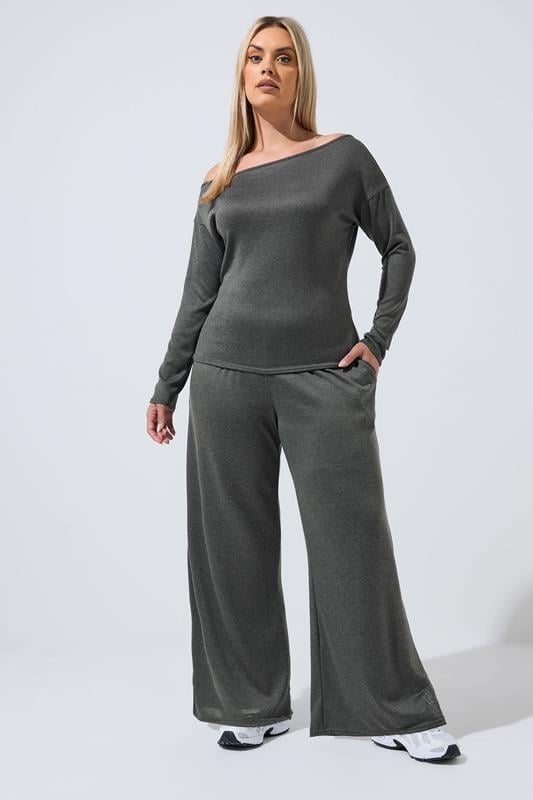  LIMITED COLLECTION Curve Charcoal Grey Wide Leg Trousers