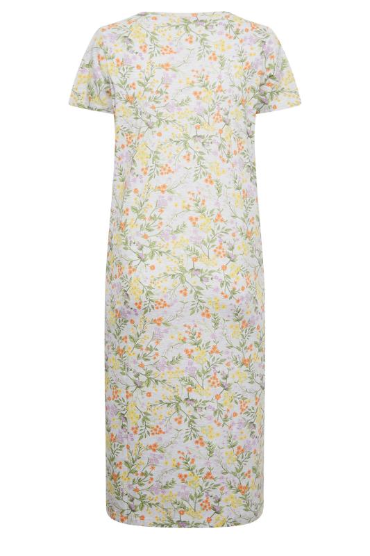 YOURS Plus Size Grey Floral Print Placket Midaxi Nightdress | Yours Clothing 7