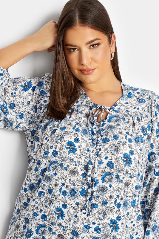 YOURS Plus Size Curve Blue Floral Long Sleeve Top | Yours Clothing  4