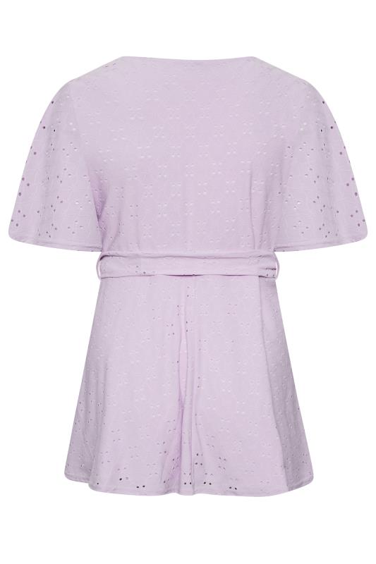 YOURS Curve Plus Size Lilac Purple V-Neck Broderie Anglaise Wrap Top | Yours Clothing  7