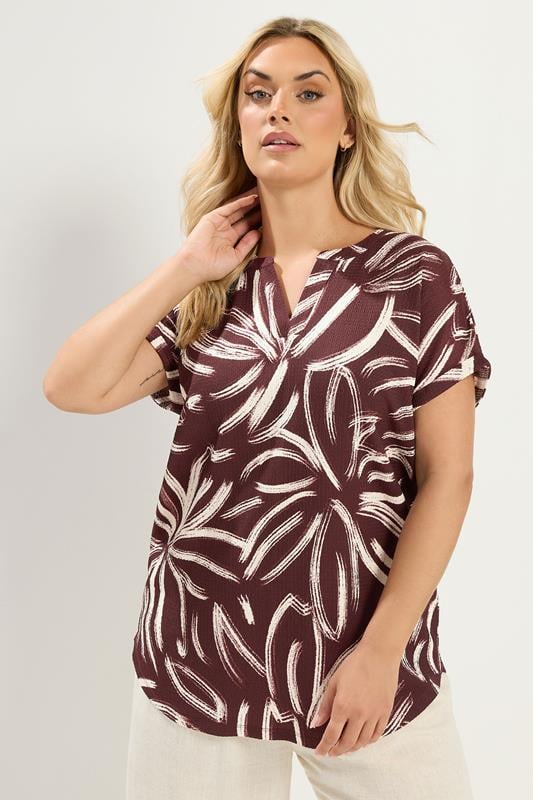  YOURS Curve Chocolate Brown Abstract Print Blouse