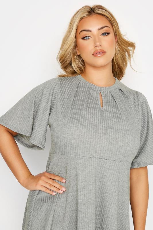 LIMITED COLLECTION Curve Grey Keyhole Ribbed Peplum Top 4