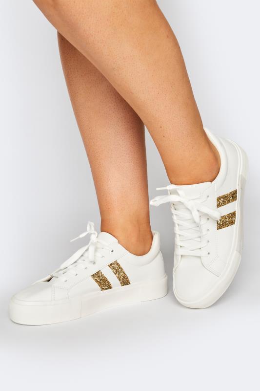 LIMITED COLLECTION White & Gold Stripe Flatform Trainers in Regular Fit_M.jpg