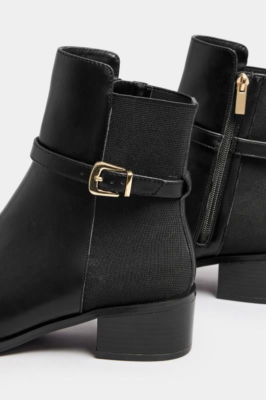 LTS Black Block Heel Buckle Ankle Boots In Standard Fit | Long Tall Sally 5