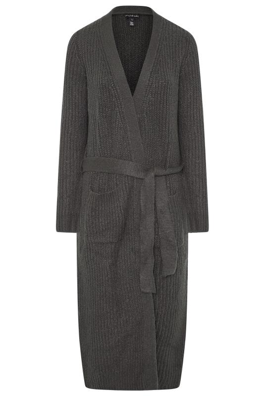 Grey Belted Maxi Knitted Cardigan | Long Tall Sally