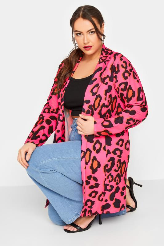 Plus Size  LIMITED COLLECTION Curve Hot Pink Leopard Print Blazer