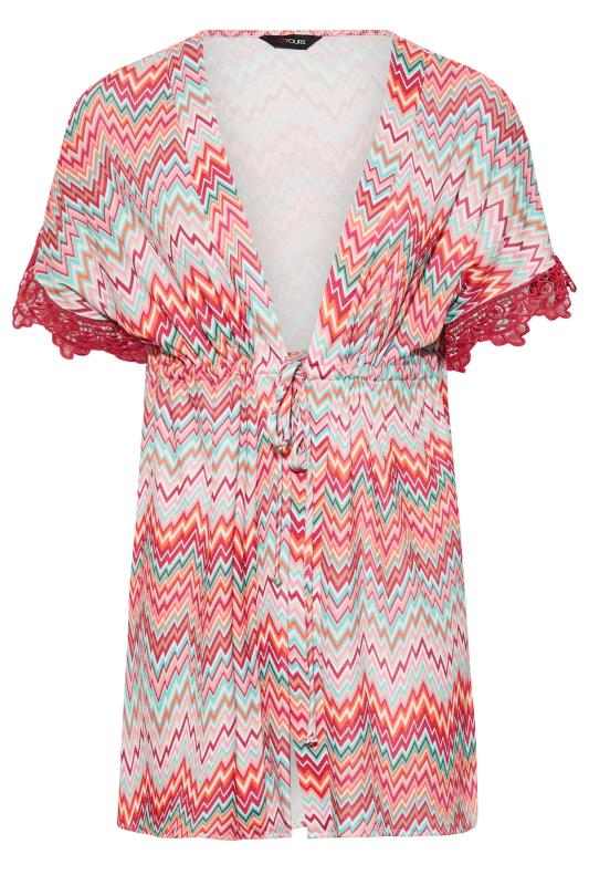 Plus Size Pink Zig Zag Crochet Trim Cardigan | Yours Clothing 6