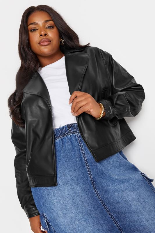 YOURS Plus Size Black Faux Leather Biker Jacket | Yours Clothing 1