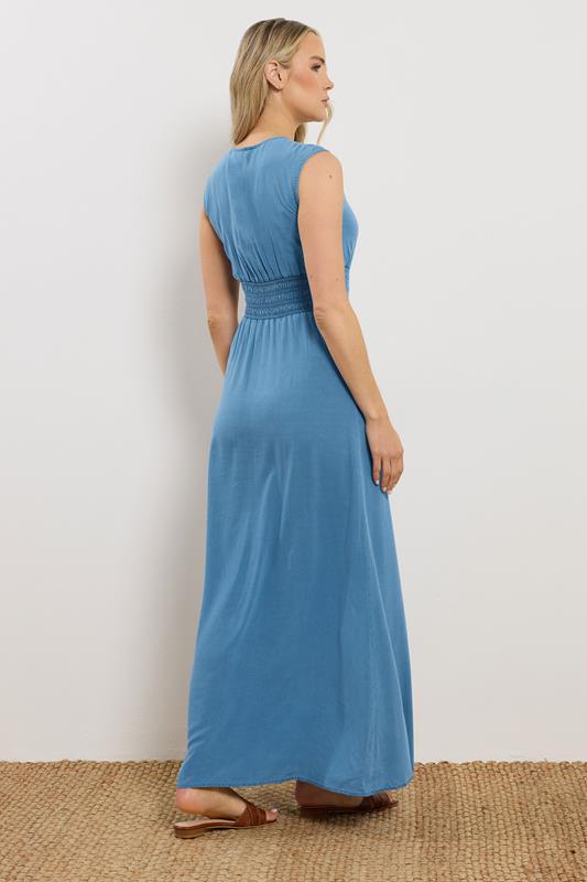 LTS Tall Women's Mid Blue Shirred Waist Maxi Dress | Long Tall Sally 1