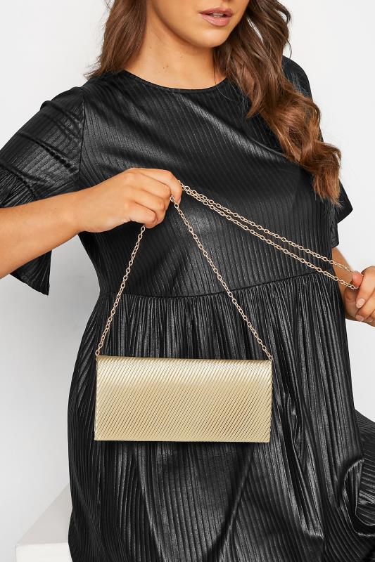 Gold Pleated Satin Clutch Bag | Yours Clothing 2