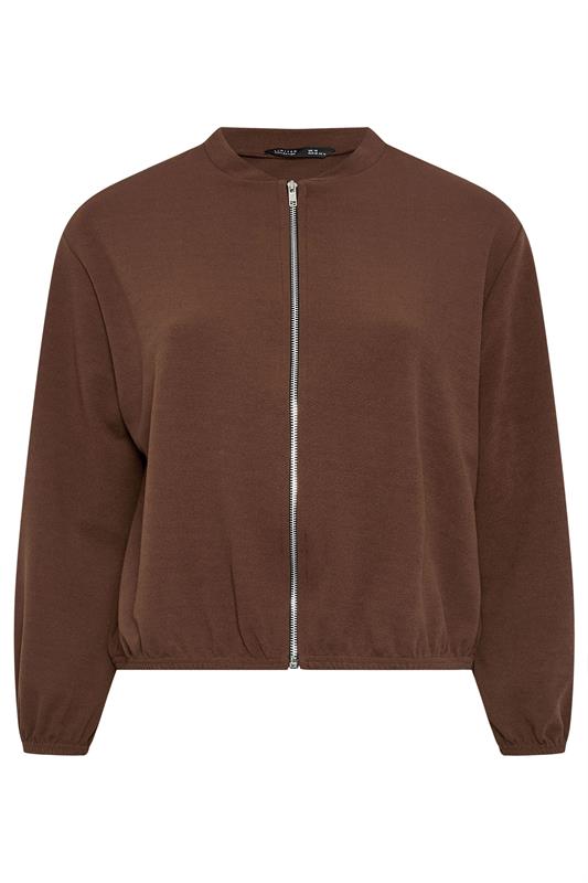 LIMITED COLLECTION Plus Size Chocolate Brown Zip Bomber Jacket | Yours Clothing 6