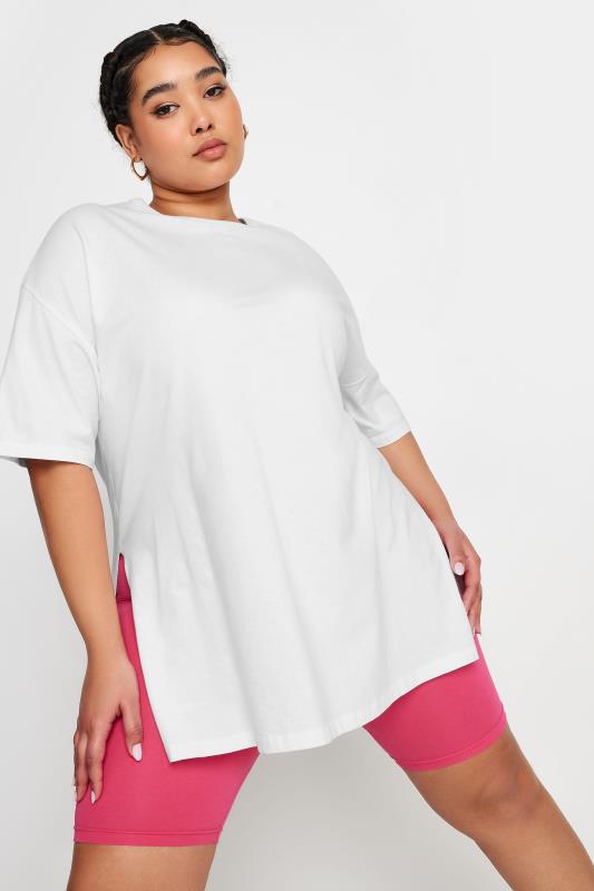 YOURS Plus Size White Split Hem Oversized T-Shirt | Yours Clothing 1