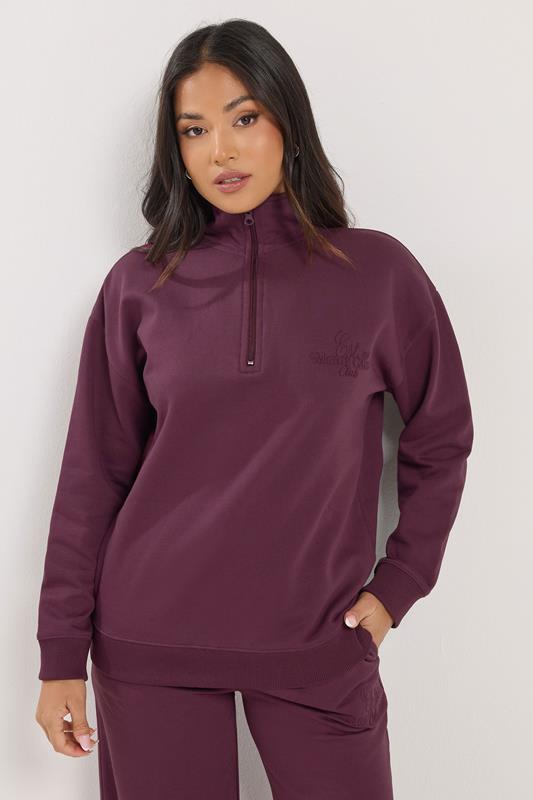 PixieGirl Petite Women's Burgundy Red 'Monte Carlo' Slogan Quarter Zip Sweatshirt | PixieGirl 2