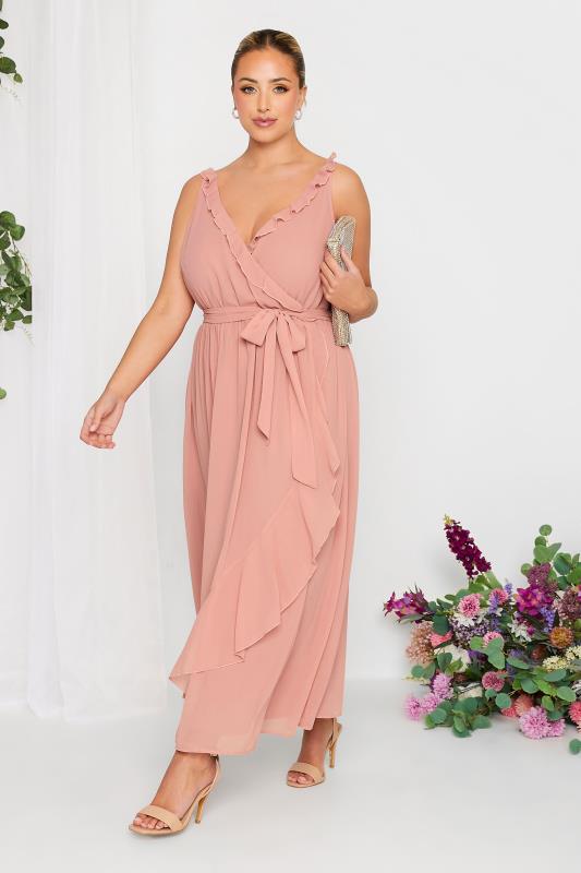 YOURS LONDON Plus Size Pink Ruffle Wrap Dress | Yours Clothing 2