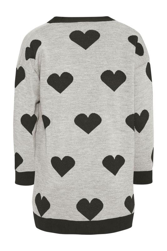 Plus Size Curve Grey & Black Heart Print Knitted Cardigan | Yours Clothing  7