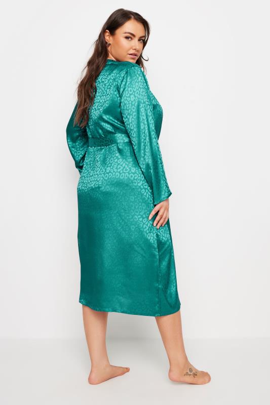 YOURS Plus Size Green Leopard Print Satin Robe | Yours Clothing  3