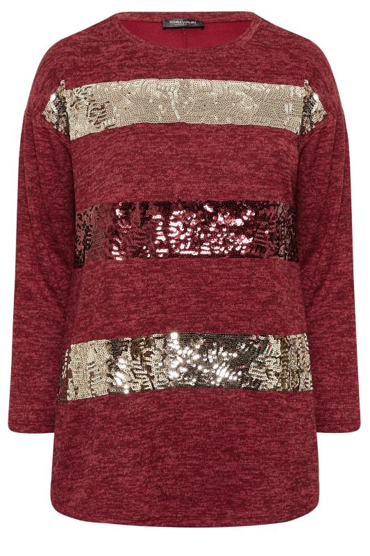 YOURS LUXURY Curve Red Sequin Embellished Stripe Soft Touch Top | Yours Clothing 7