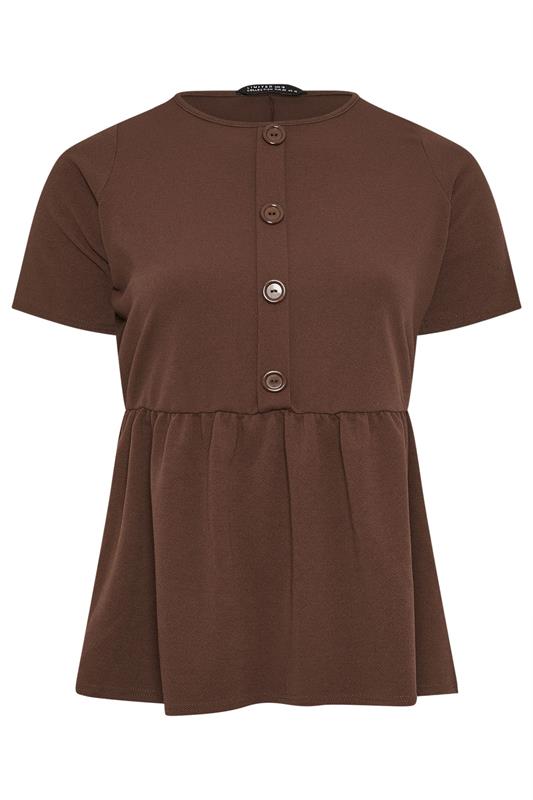 LIMITED COLLECTION Plus Size Chocolate Brown Peplum Top | Yours Clothing 5