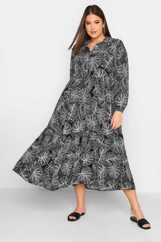 YOURS Plus Size Black Leaf Print Shirt Dress | Yours Clothing 2