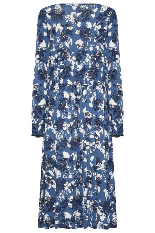 LTS Tall Blue Floral Print Tie Neck Midi Dress 7