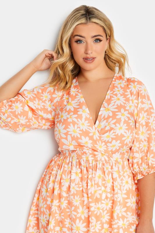 YOURS Plus Size Orange Floral Print Wrap Top | Yours Clothing 4