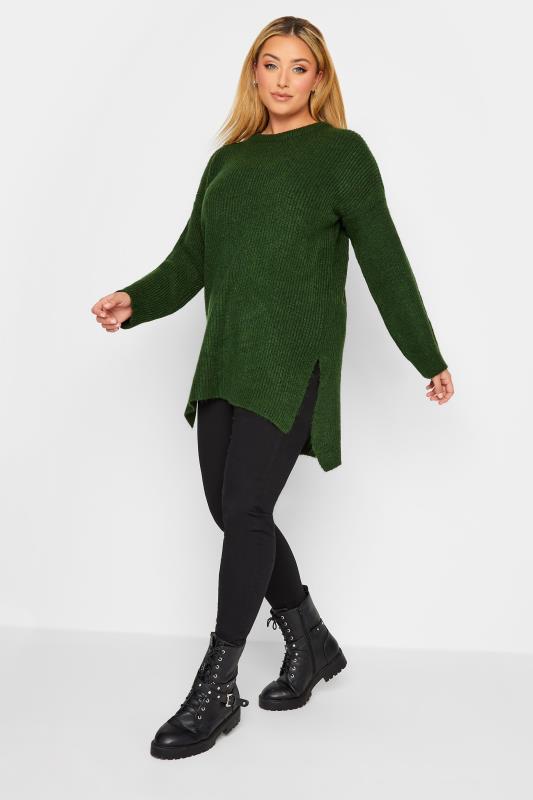 YOURS LUXURY Plus Size Green Dipped Hem Jumper | Yours Clothing 3