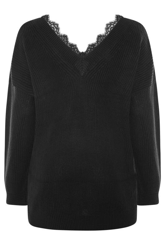 LTS Tall Black Lace Trim V-Neck Knitted Jumper 7