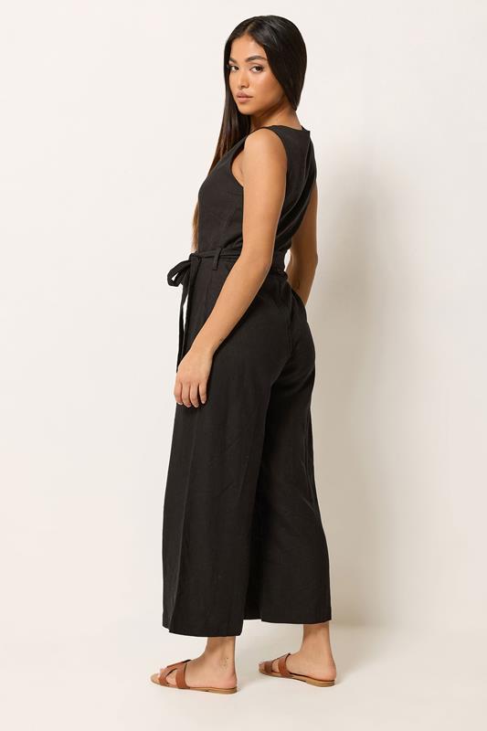 M&Co Petite Black Tie Waist Linen Jumpsuit | M&Co 2