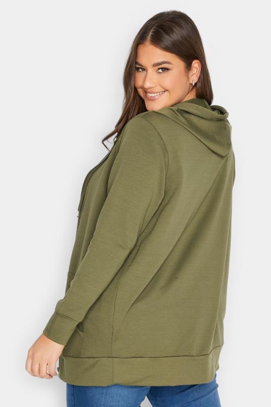 Plus Size Khaki Green Zip Through Hoodie | Yours Clothing 3