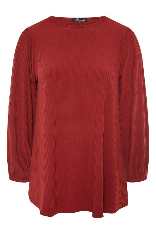 LIMITED COLLECTION Curve Red Balloon Sleeve Ribbed Top_F.jpg