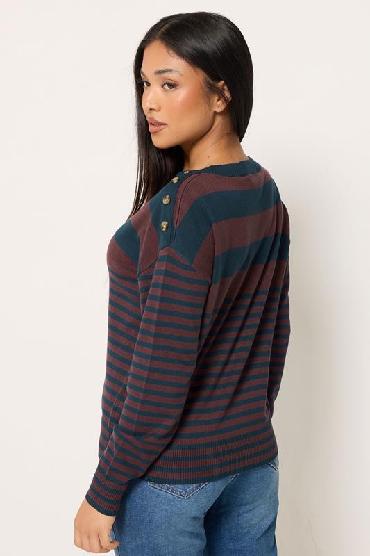 M&Co Petite Navy Blue Stripe Button Detail Jumper | M&Co 2
