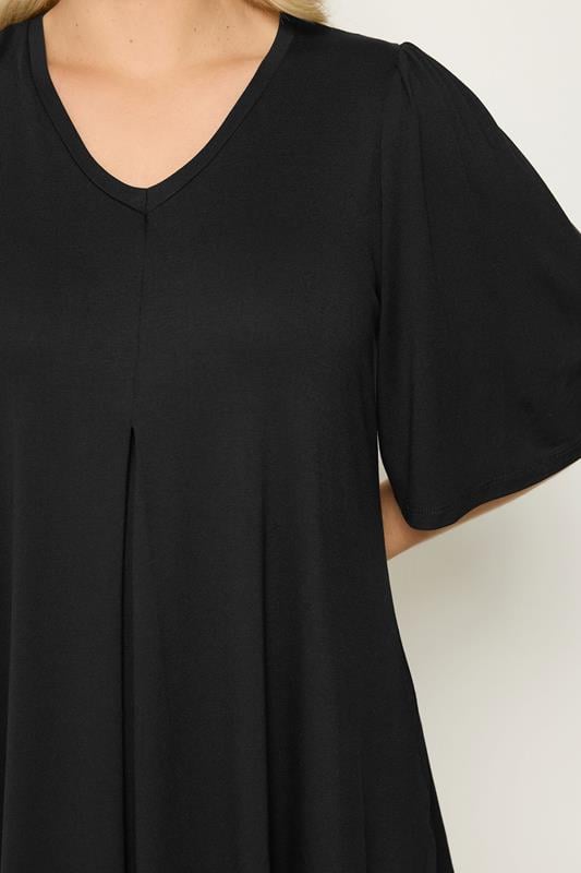 Plus Size Black Pleat Angel Sleeve Swing Top | Yours Clothing 4