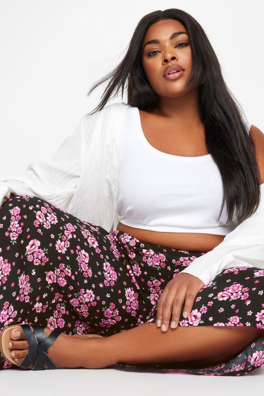 YOURS Plus Size Black Floral Bloom Print Culottes | Yours Clothing 5