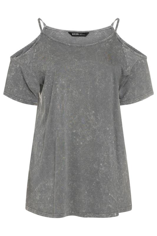 YOURS Plus Size Grey Acid Wash Cold Shoulder Top | Yours Clothing 5