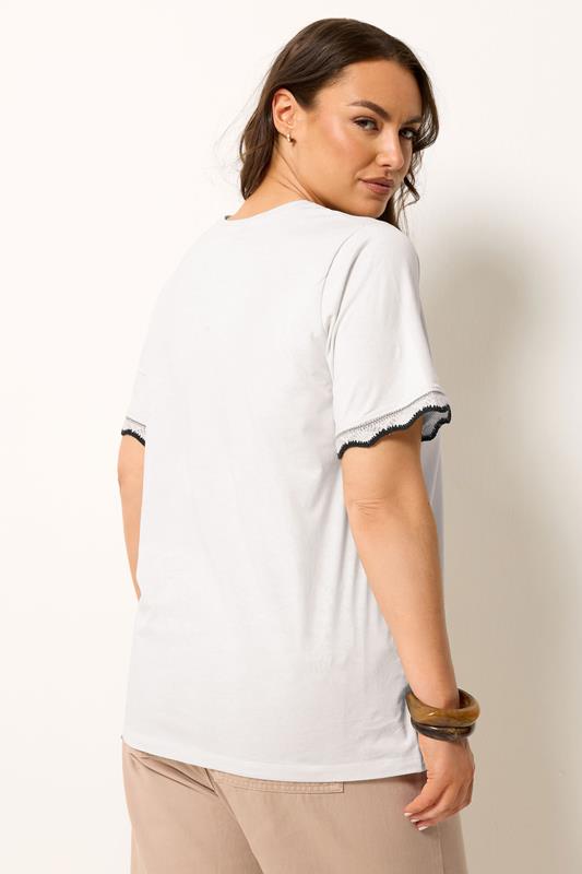 YOURS Plus Size White Metallic Crochet Trim Short Sleeve T-Shirt | Yours Clothing 2