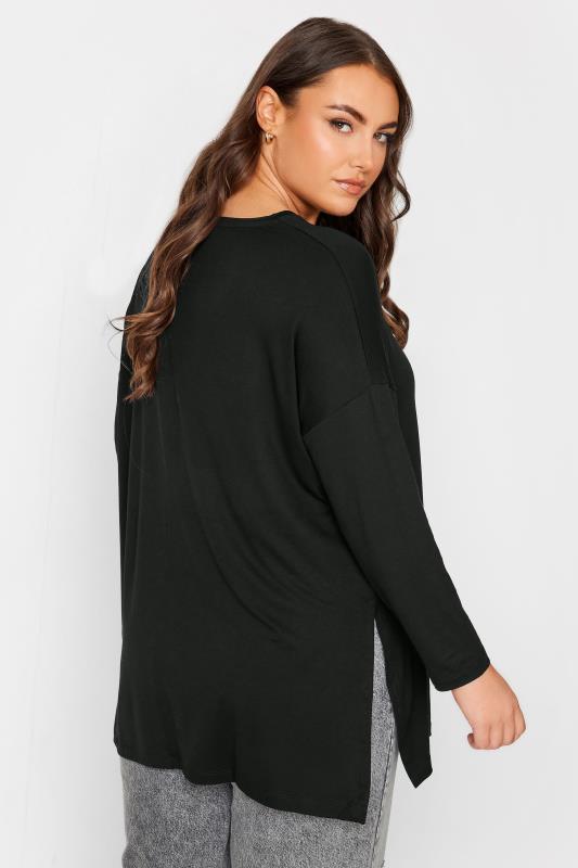 YOURS Plus Size Black Oversized Long Sleeve T-Shirt | Yours Clothing 3