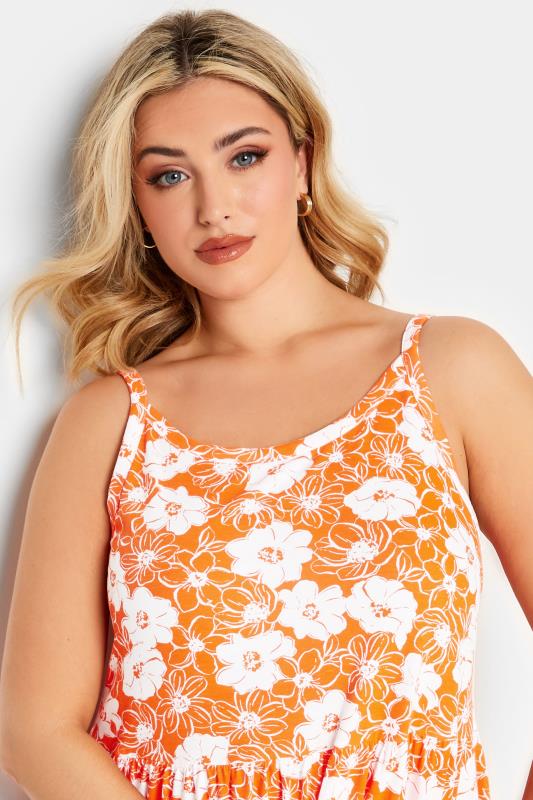 YOURS Curve Plus Size Orange Floral Tiered Maxi Sundress | Yours Clothing  4