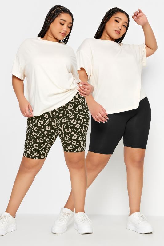 YOURS Plus Size 2 PACK Black Animal Print Cycling Shorts | Yours Clothing 1