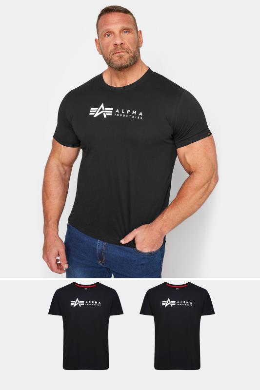 Plus Size  ALPHA INDUSTRIES Big & Tall 2 PACK Black Logo T-Shirts