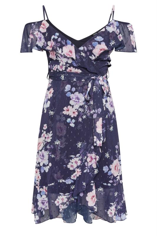 YOURS LONDON Plus Size Navy Blue Floral Print Ruffle Hem Dress | Yours Clothing 5