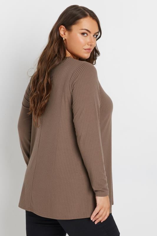 YOURS Plus Size Brown Ribbed Swing T-Shirt | Yours Clothing 3