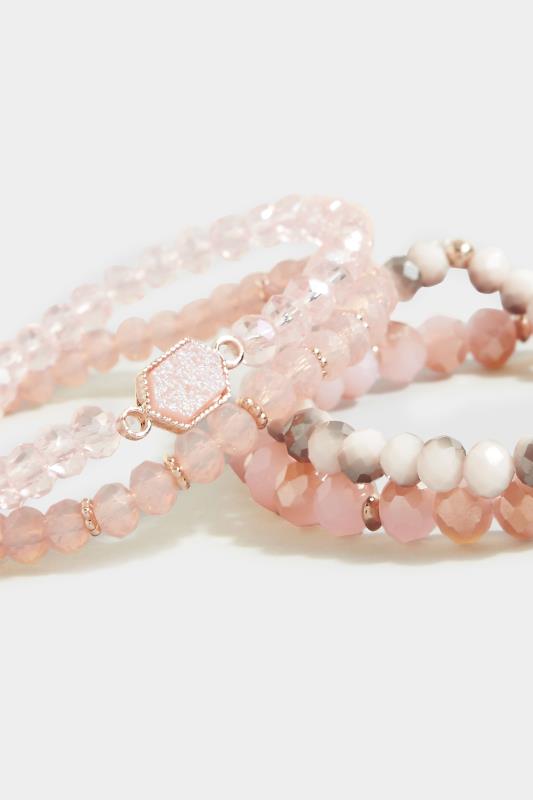 4 PACK Pink Mixed Stone Bracelet Set | Yours Clothing 4