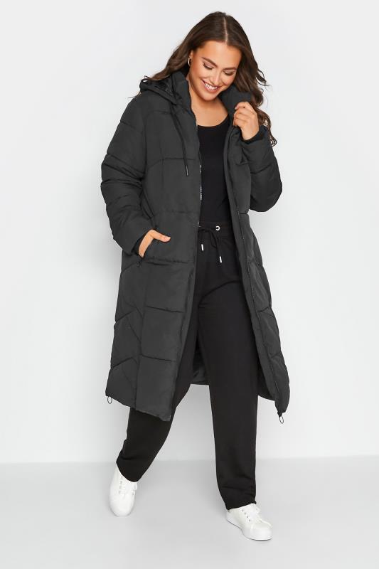 Plus Size Black Hooded Puffer Maxi Coat | Yours Clothing 1