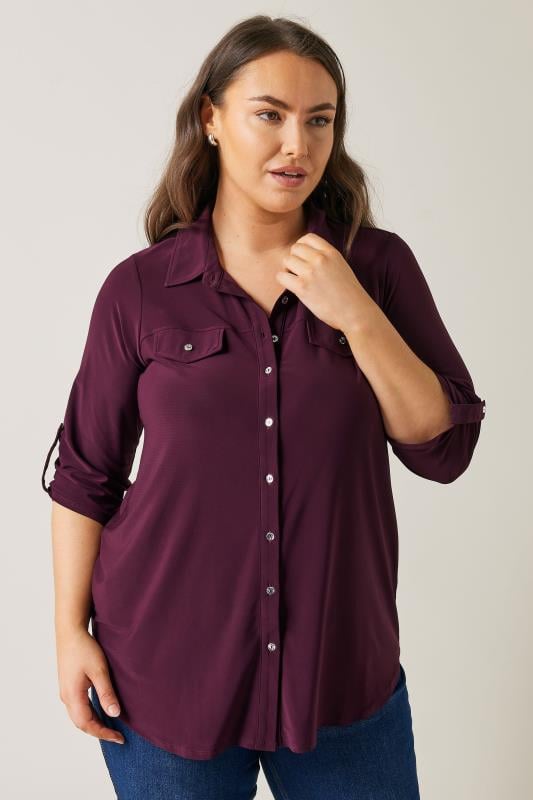 EVANS Plus Size Burgundy Red Tab Sleeve Blouse | Evans  1