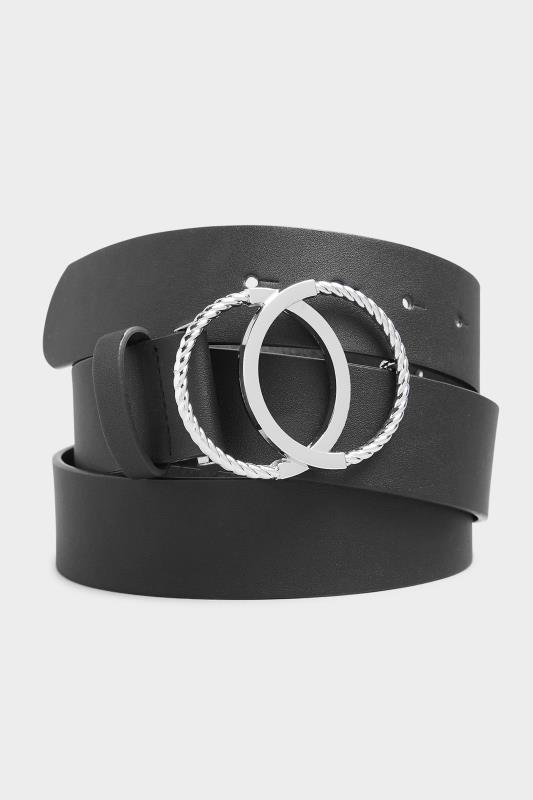 Black & Silver Textured Double Circle Belt | Yours Clothing 2