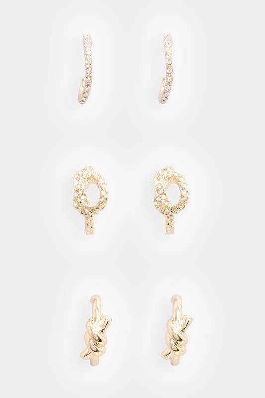 3 PACK Gold Tone Knot Earring Set | Yours Clothing 3