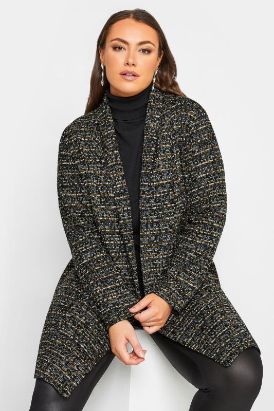 Curve Plus Size Black Textured Cardigan | Yours Clothing  2