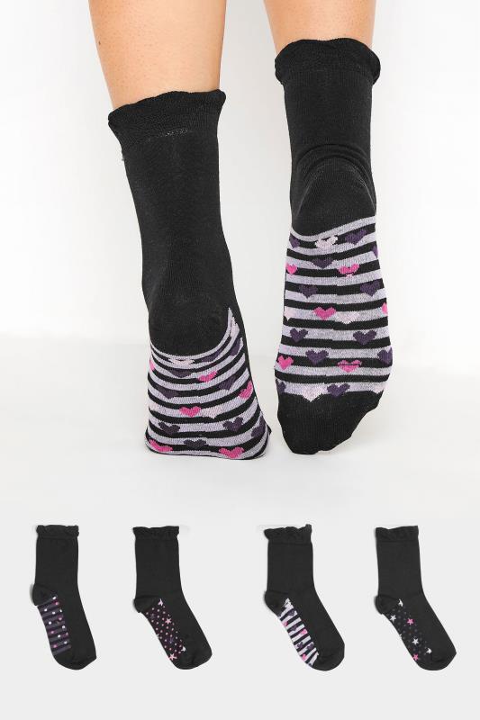 Plus Size  4 PACK Black Stars & Stripes Footbed Ankle Socks